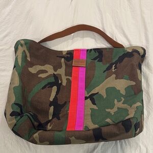 Camouflage Hobo Bag with Pink & Red Stripe
